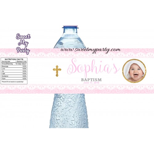 Baptism water bottle labels with photo for girl,Christening water bottle labels,(1bg)